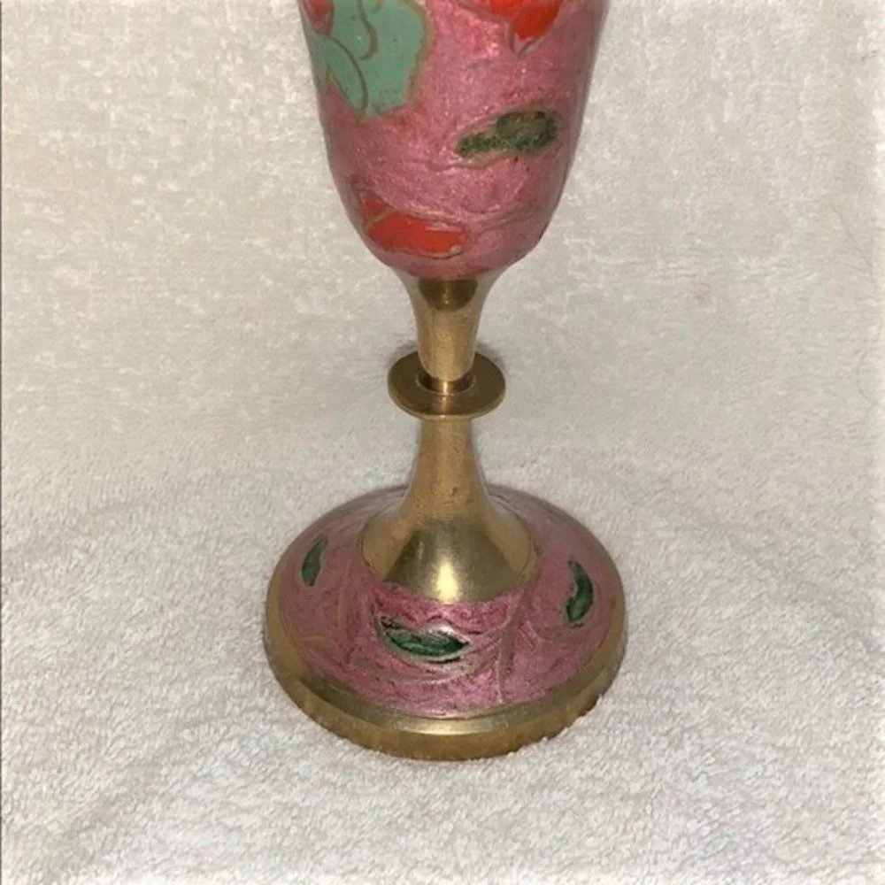 Bronze Pink Green Red Painted Flower Design Vase 11.50’ High